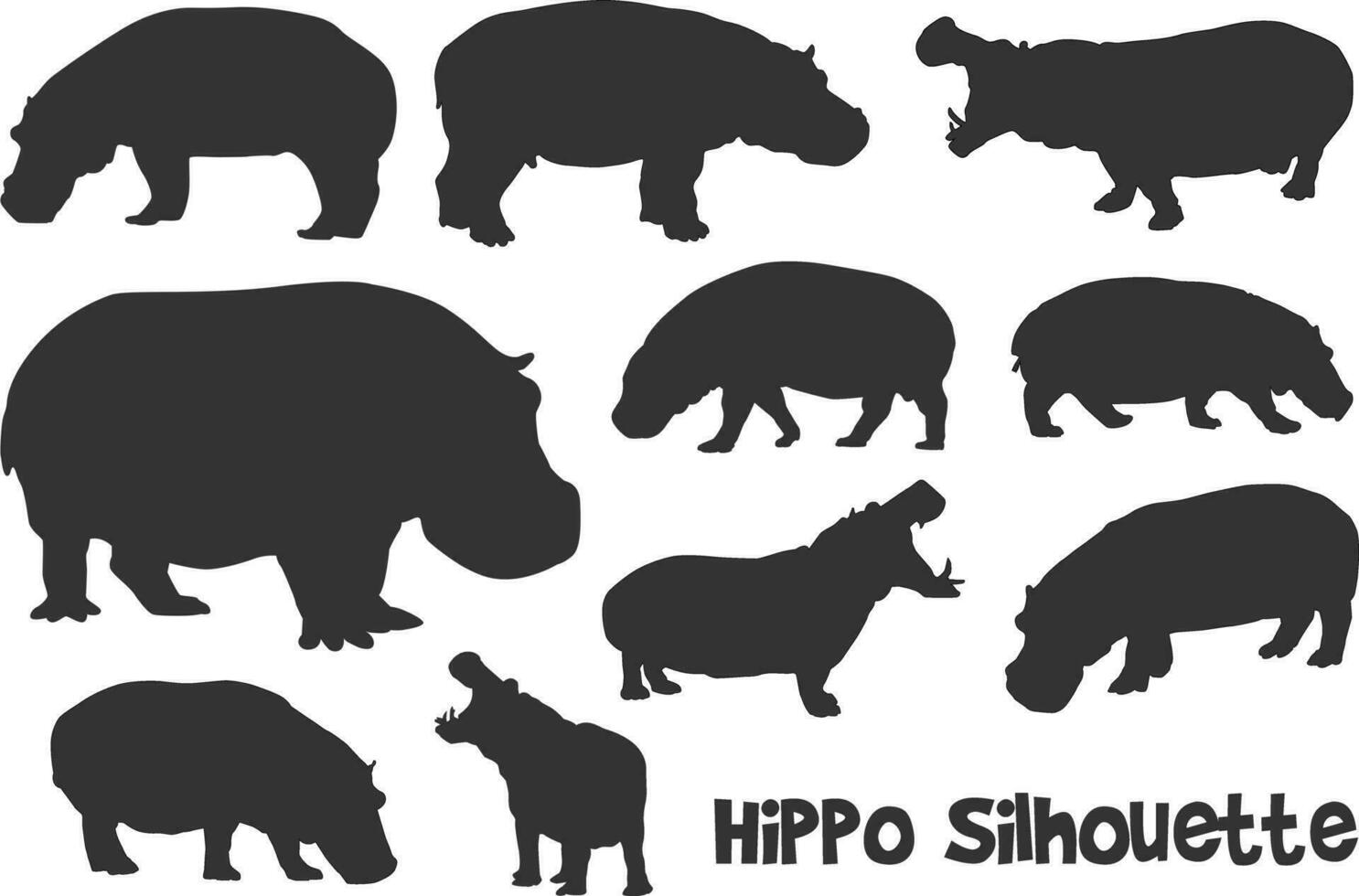 set of silhouette of hippo vector
