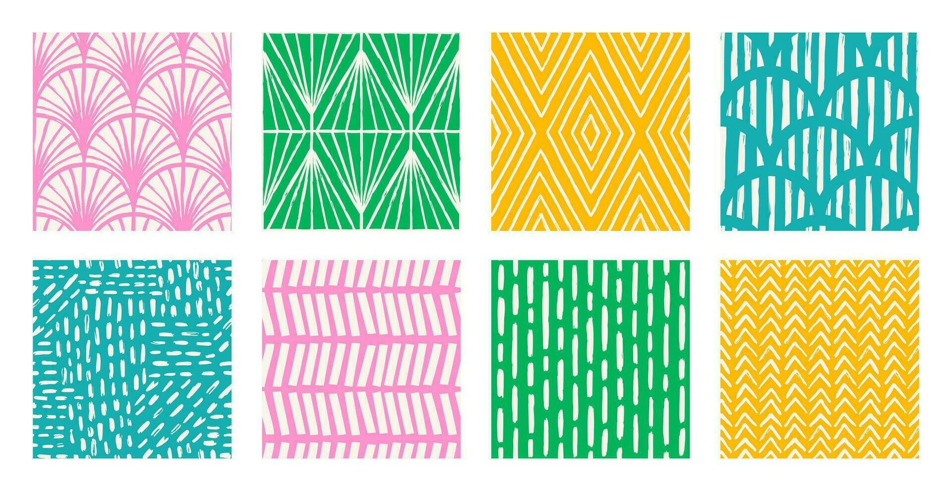 Set of Aesthetic Contemporary printable seamless pattern with abstract Minimal elegant line brush stroke shapes and line in vibrant colors. vector