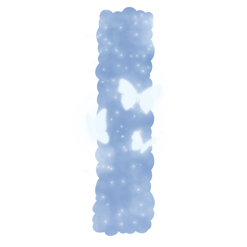 cloud blue I alphabet with butterflies and sparkles png