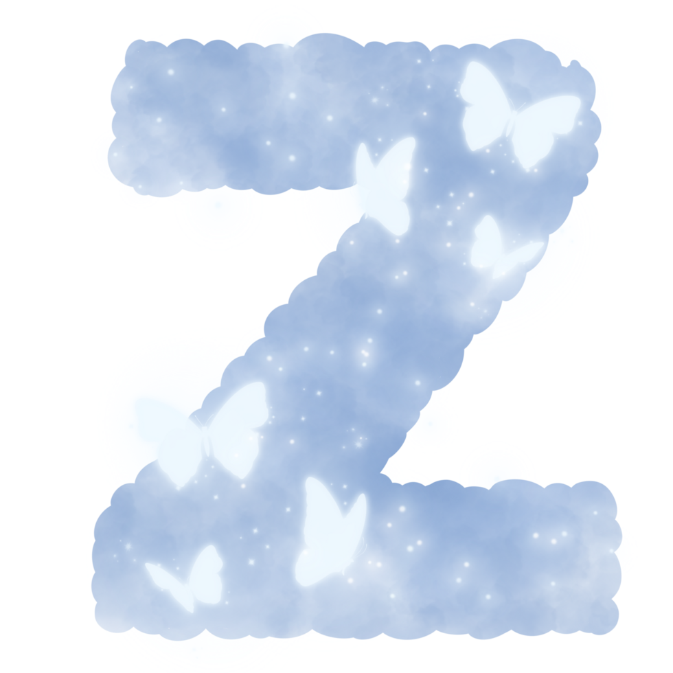 cloud blue Z alphabet with butterflies and sparkles png