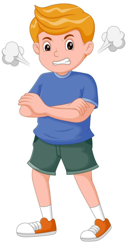 Cartoon angry boy. Vector illustration