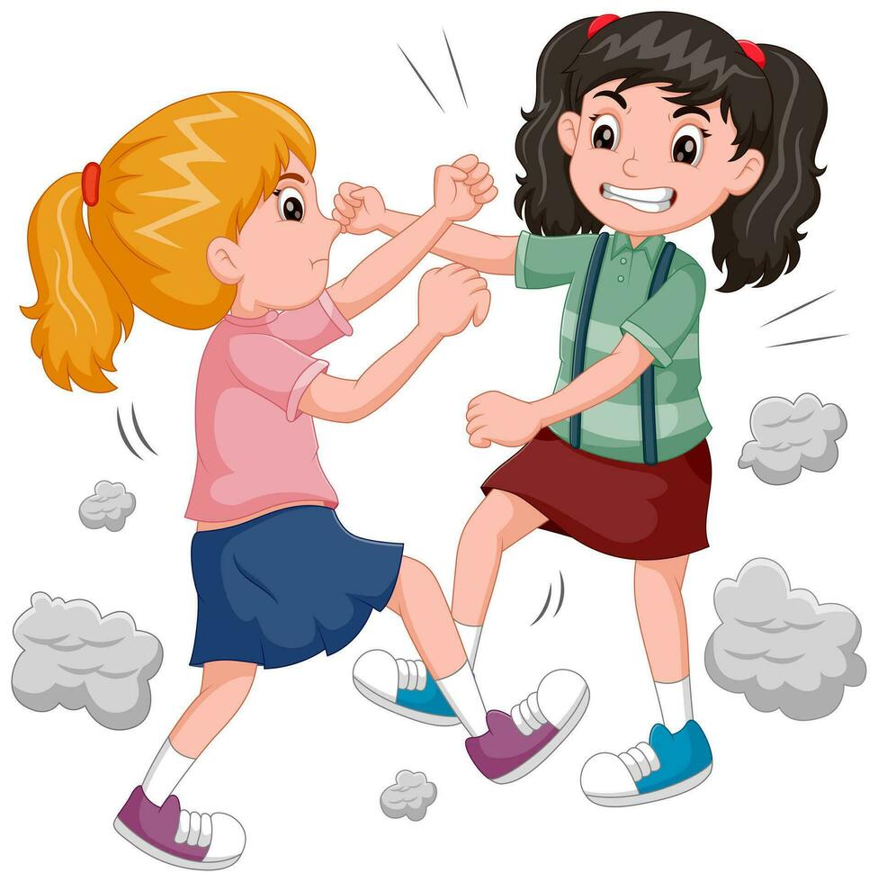 Cartoon Two angry girls fighting each other. Vector illustration