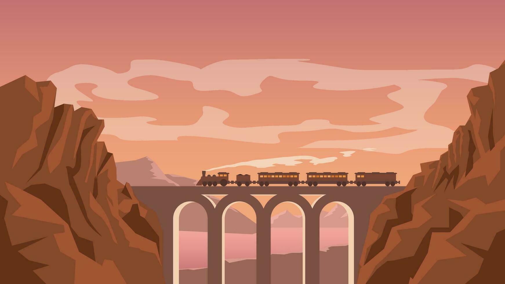 train on bridge vector