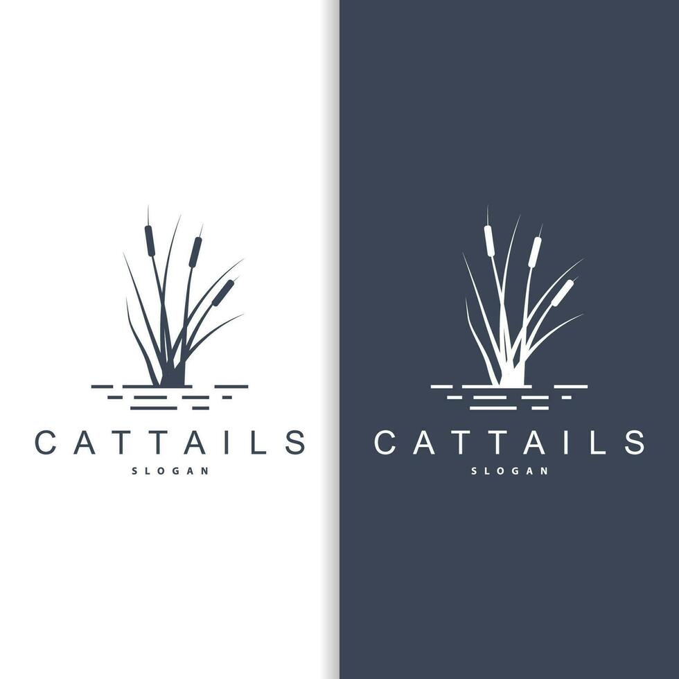 Creek and Cattail River Logo, Simple Minimalist Grass Design for Business Brand vector