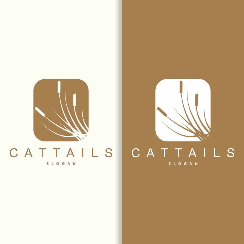 Creek and Cattail River Logo, Simple Minimalist Grass Design for Business Brand vector