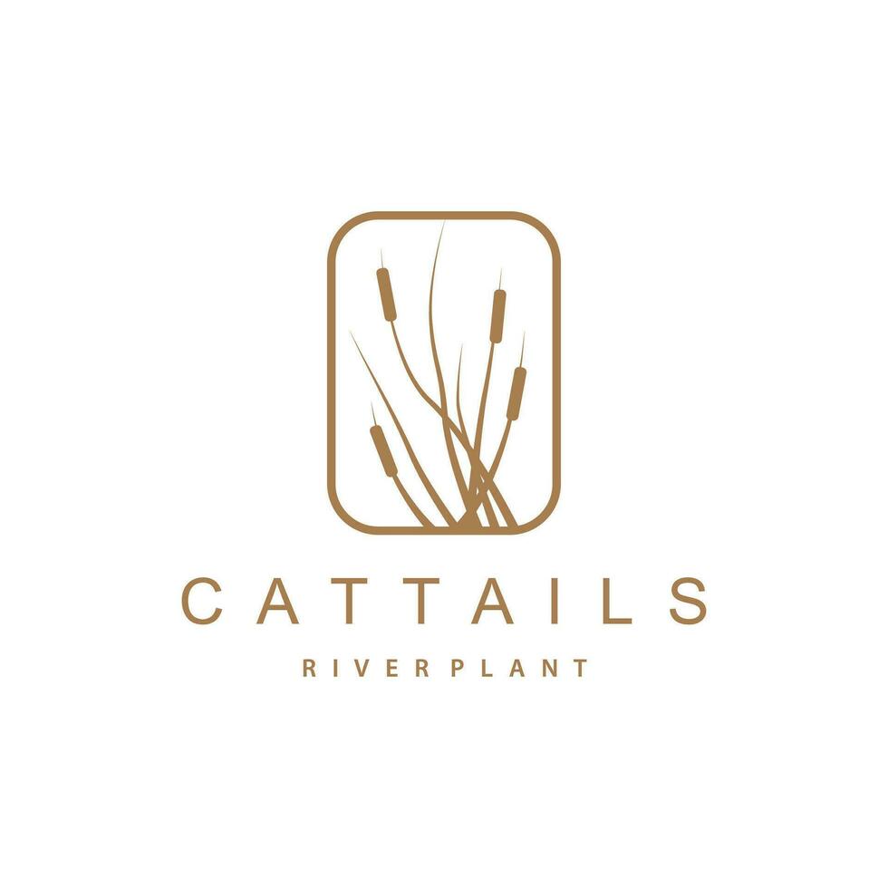 Creek and Cattail River Logo, Simple Minimalist Grass Design for Business Brand vector
