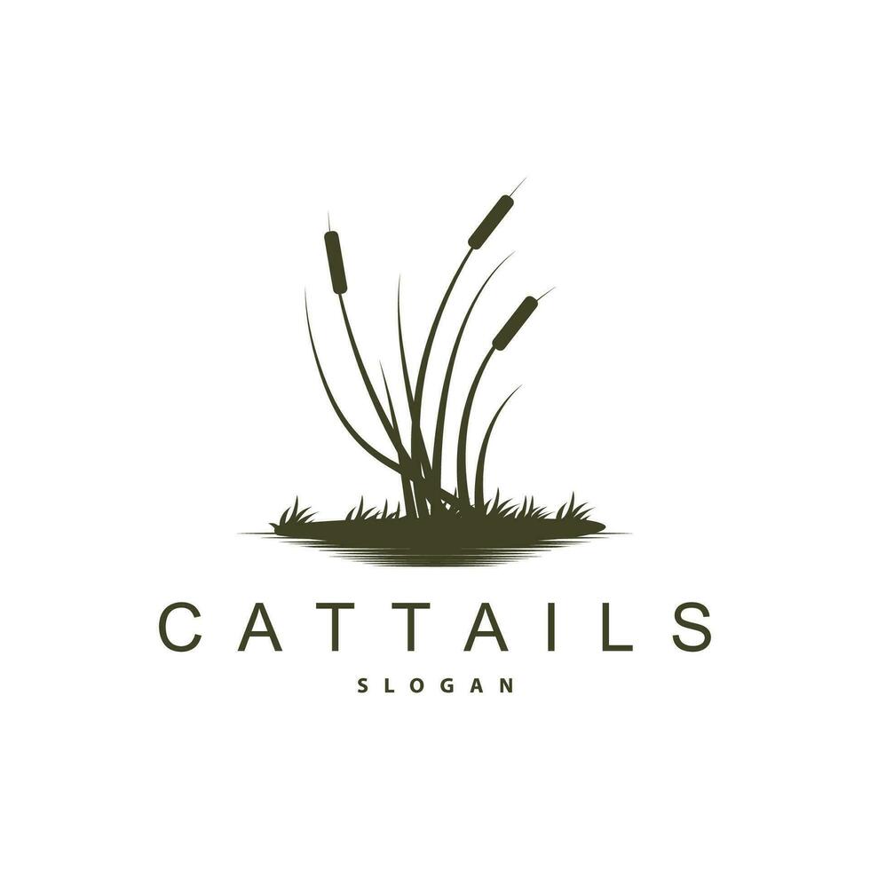 Creek and Cattail River Logo, Simple Minimalist Grass Design for Business Brand vector