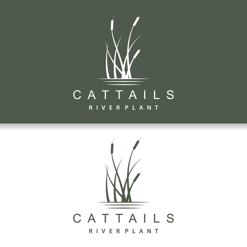 Creek and Cattail River Logo, Simple Minimalist Grass Design for Business Brand vector