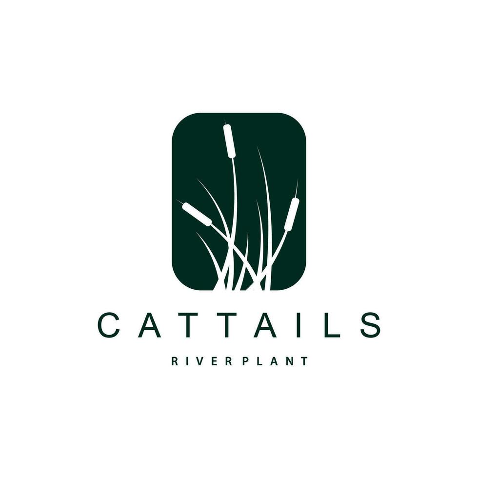 Creek and Cattail River Logo, Simple Minimalist Grass Design for Business Brand vector