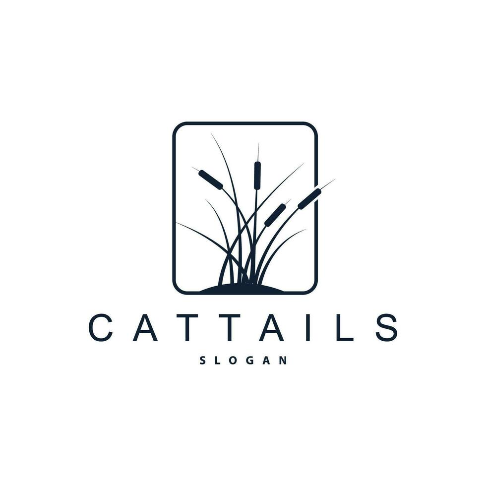 Creek and Cattail River Logo, Simple Minimalist Grass Design for Business Brand vector