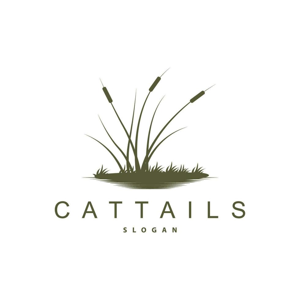 Creek and Cattail River Logo, Simple Minimalist Grass Design for Business Brand vector