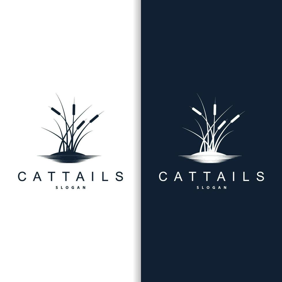 Creek and Cattail River Logo, Simple Minimalist Grass Design for Business Brand vector