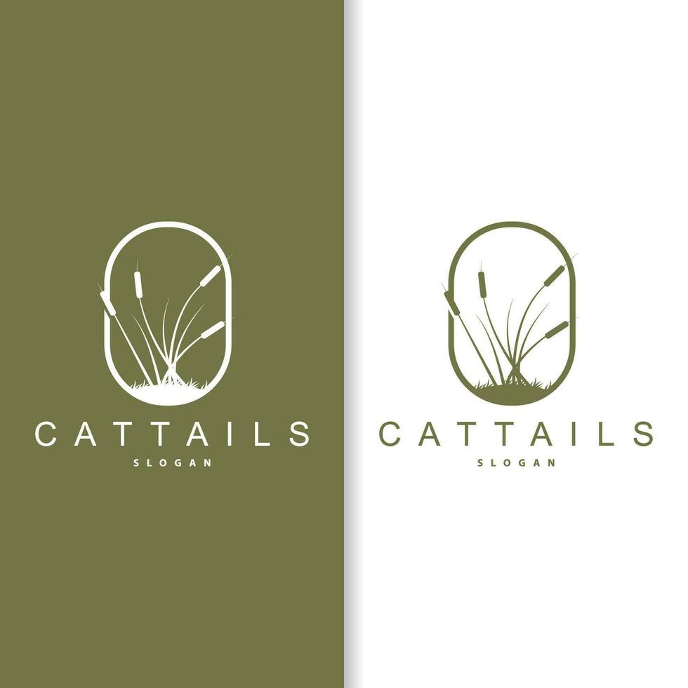 Creek and Cattail River Logo, Simple Minimalist Grass Design for Business Brand vector