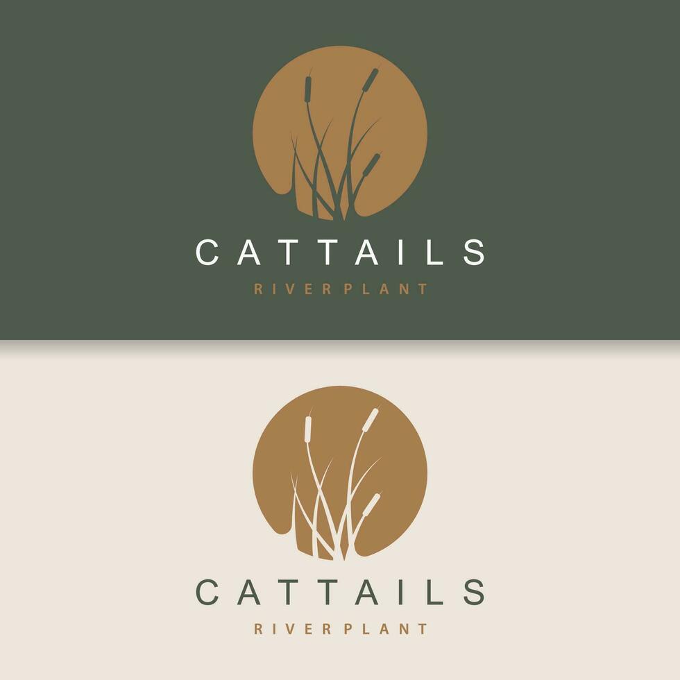 Creek and Cattail River Logo, Simple Minimalist Grass Design for Business Brand vector