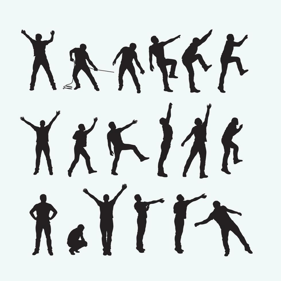 parkour man silhouette set vector