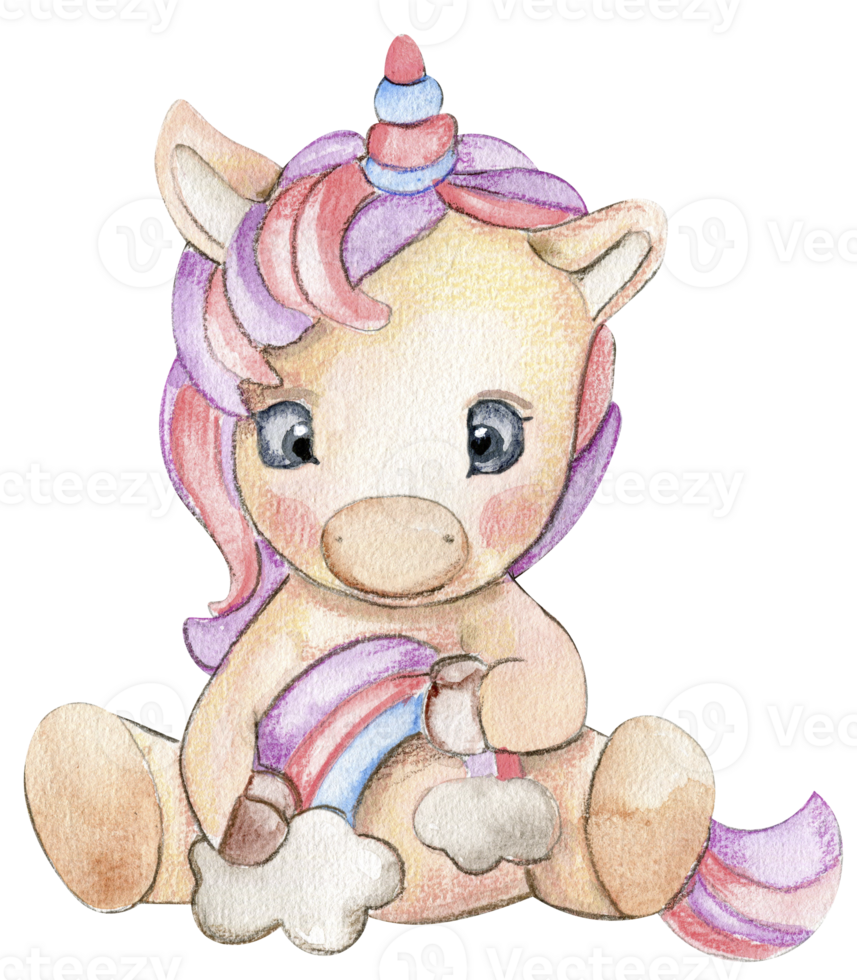 Watercolor hand drawn cute small baby unicorn. png