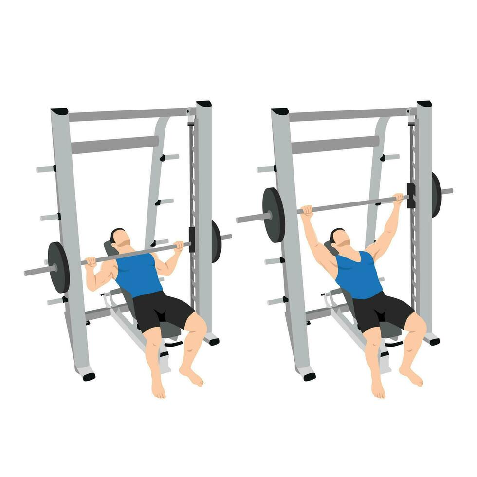 Man doing smith machine incline bench press exercise. 33541007 Vector Art at Vecteezy