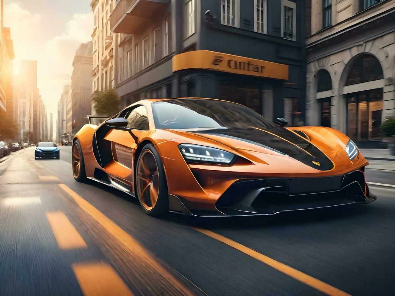 A moving sports car in the city ai generate photo