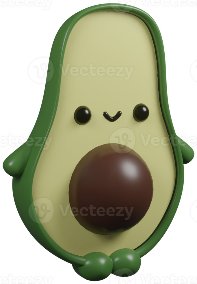 3D illustration render green character fruit avocado boy on transparent background png