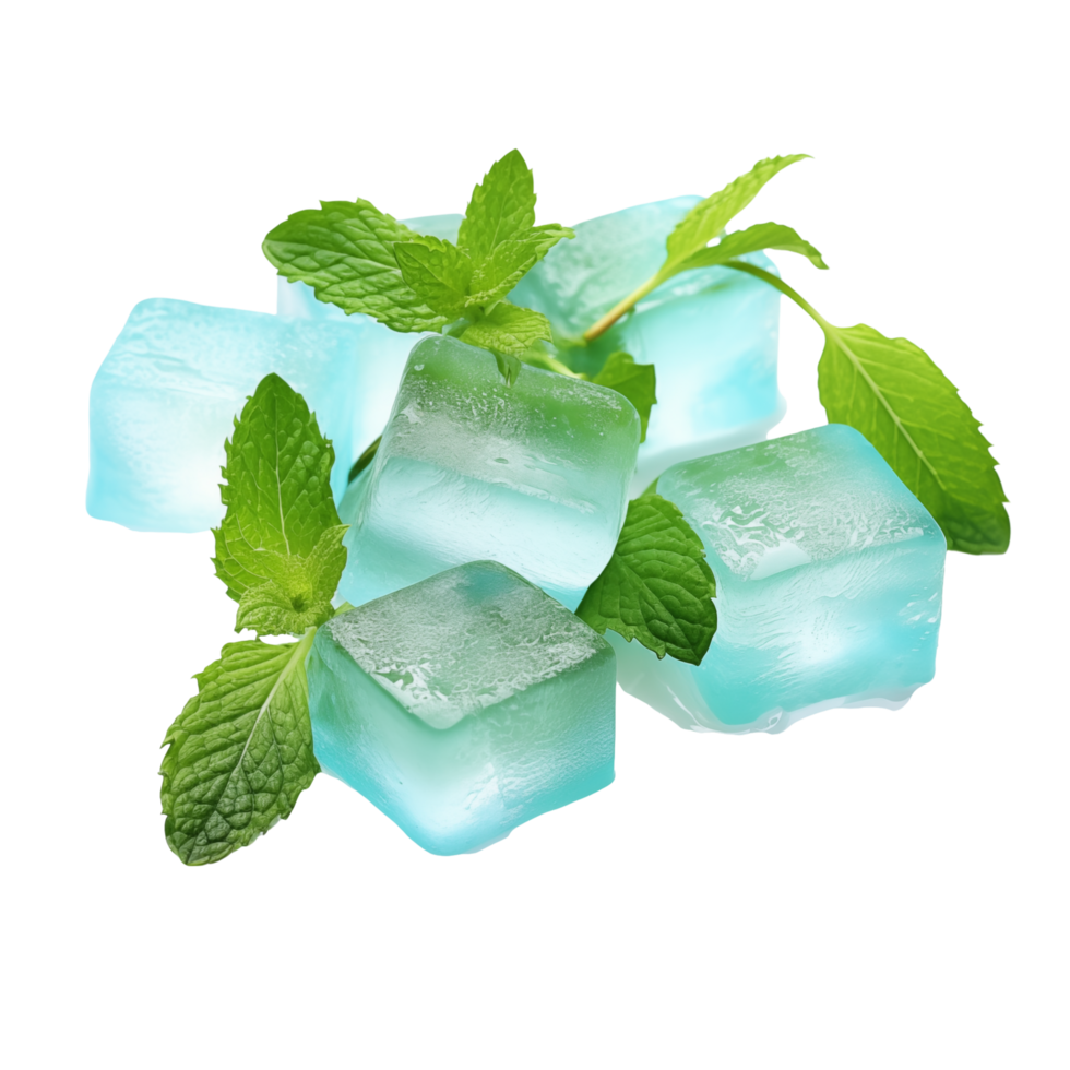 Naturel cristal clair Frais menthe feuilles et la glace cubes, isolé sur  transparent Contexte. génératif ai 33541245 PNG