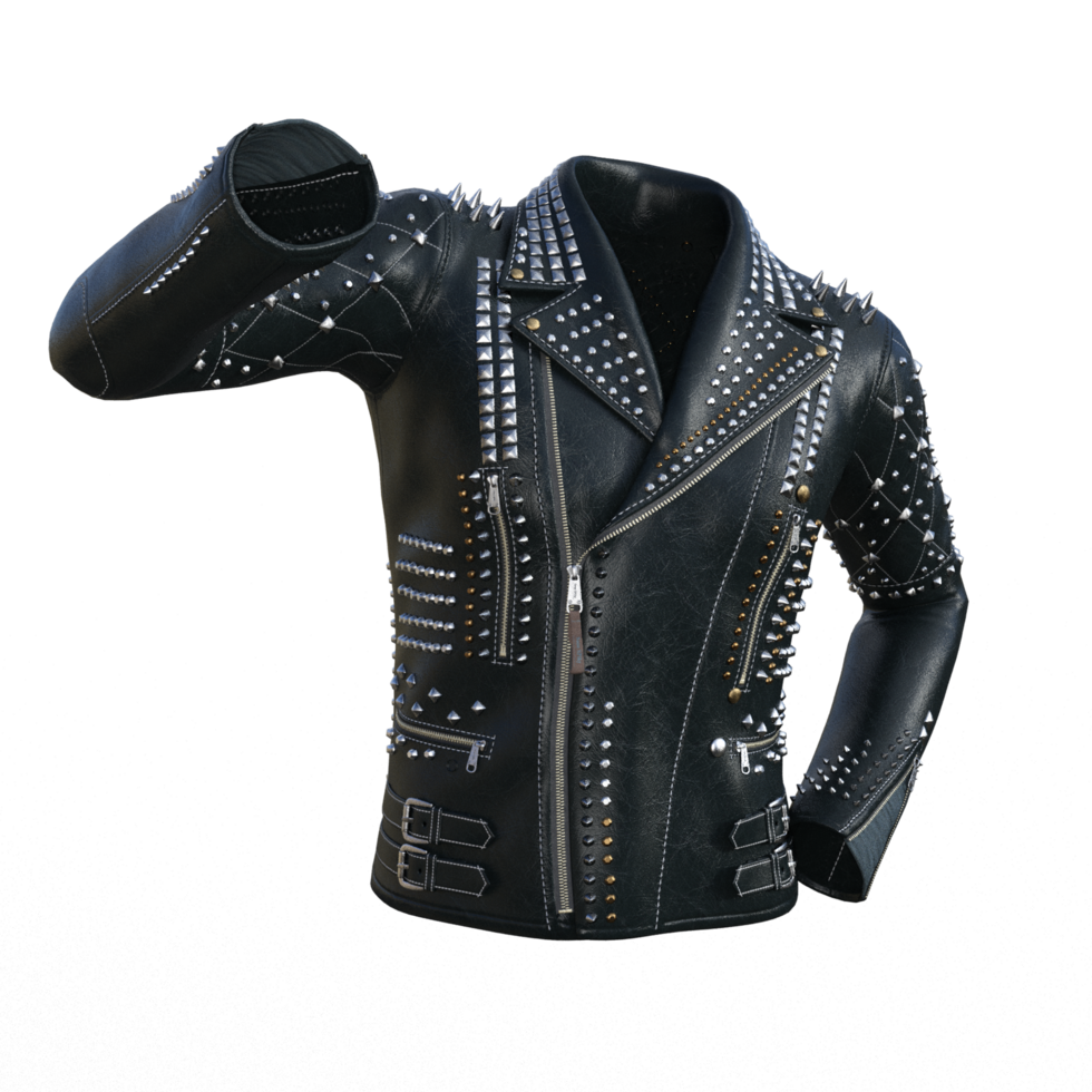 black leather jacket with spikes png