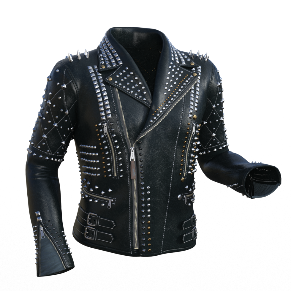 black leather jacket with spikes png