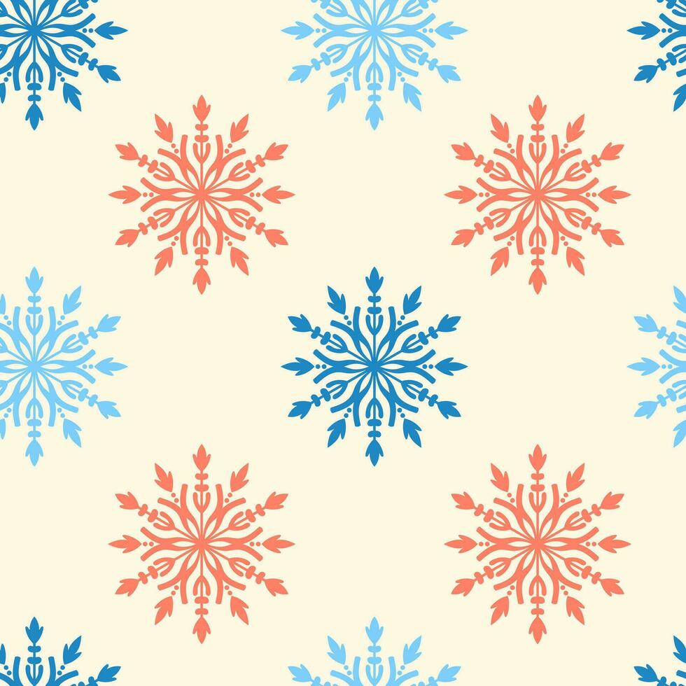 Winter seamless pattern with colorful snowflakes vector