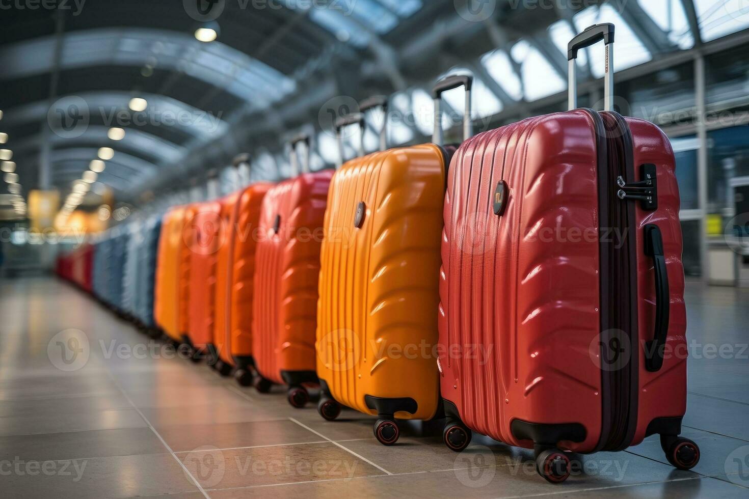 suitcase of luggage at the airport for holidays professional advertising photography AI Generative photo