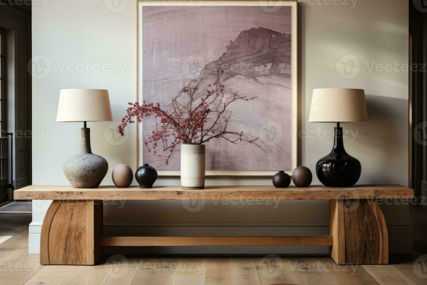 large artwork in center of entryway table AI Generated photo