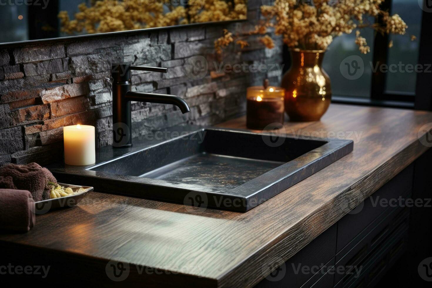 stock photo of inside home view sink AI Generated