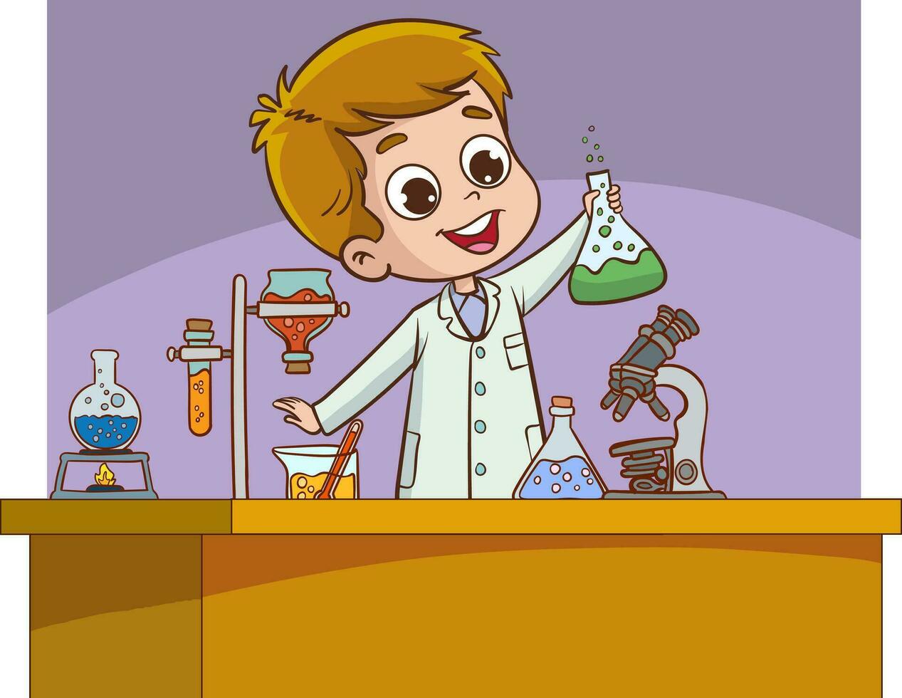 Vector illustration of a chemistry lesson with a cute students in a lab.
