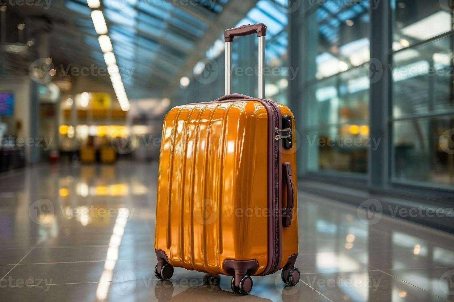 suitcase of luggage at the airport for holidays professional advertising photography AI Generative photo