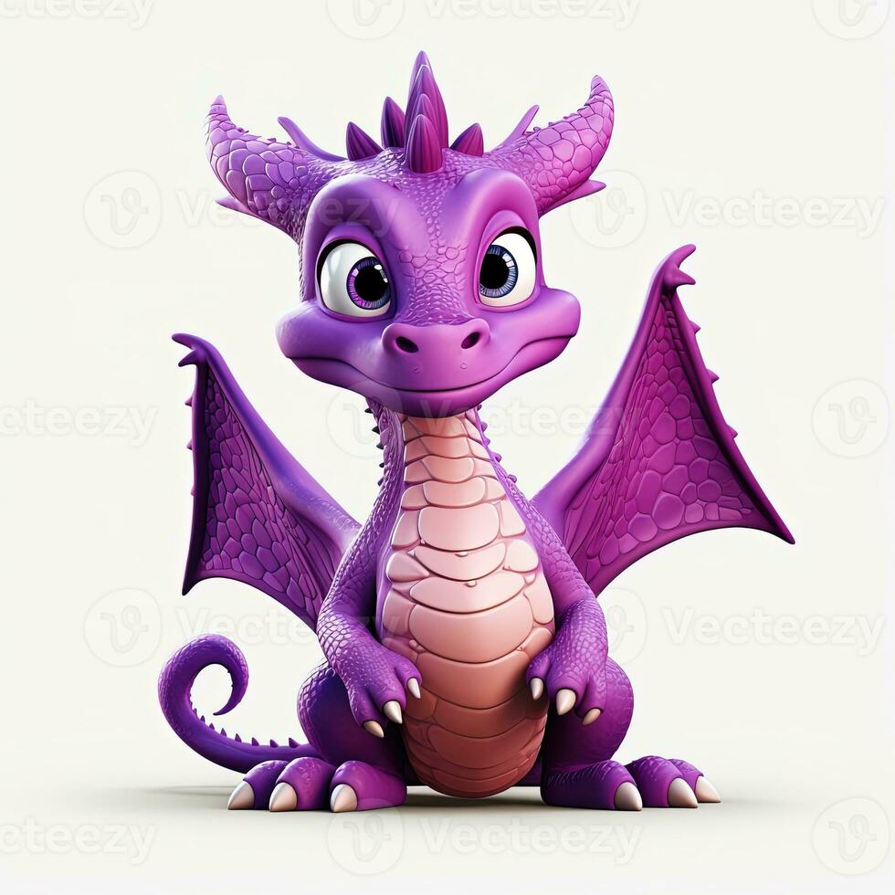 Purple characters cartoon dragon 3d image on white background Generative AI photo