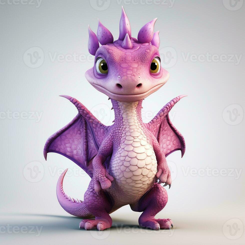 Purple characters cartoon dragon 3d image on white background Generative AI photo