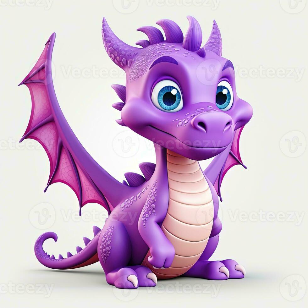 Purple characters cartoon dragon 3d image on white background Generative AI photo