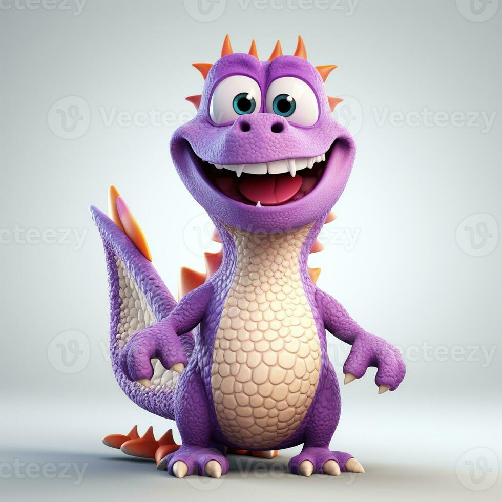 Purple characters cartoon dragon 3d image on white background Generative AI photo