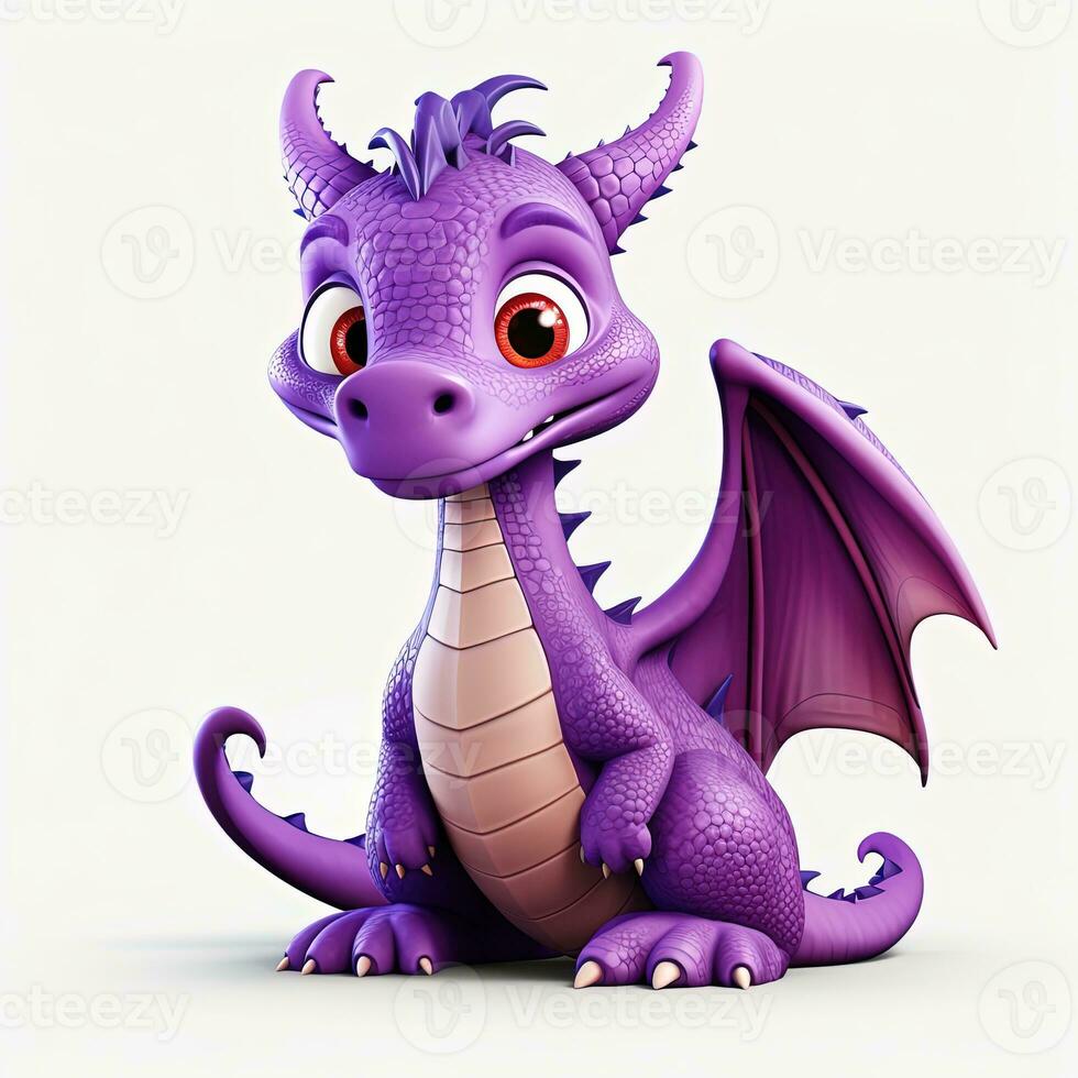 Purple characters cartoon dragon 3d image on white background Generative AI photo