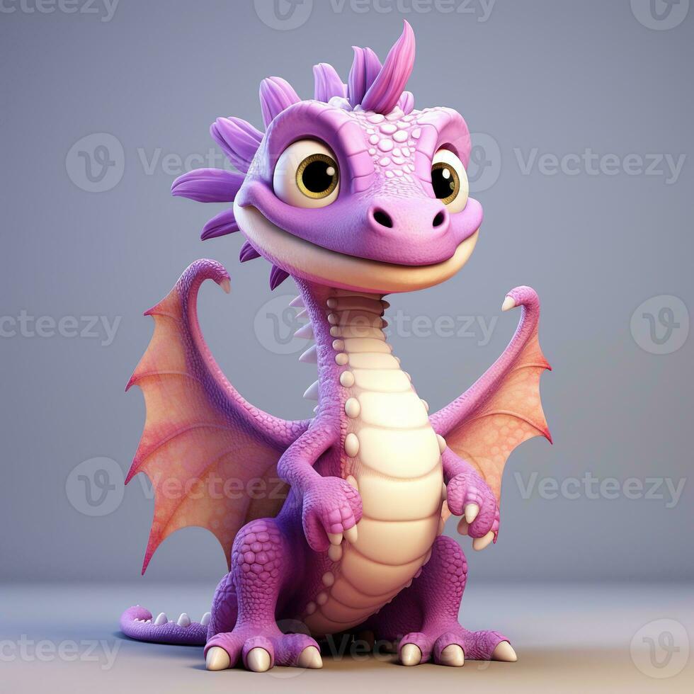 Purple characters cartoon dragon 3d image Generative AI photo