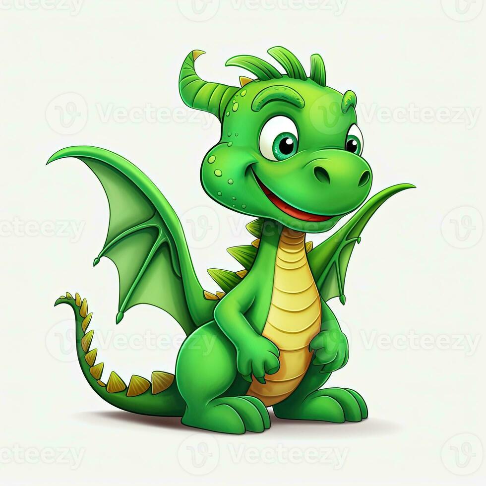 Green characters cartoon dragon 3d image on white background Generative AI photo