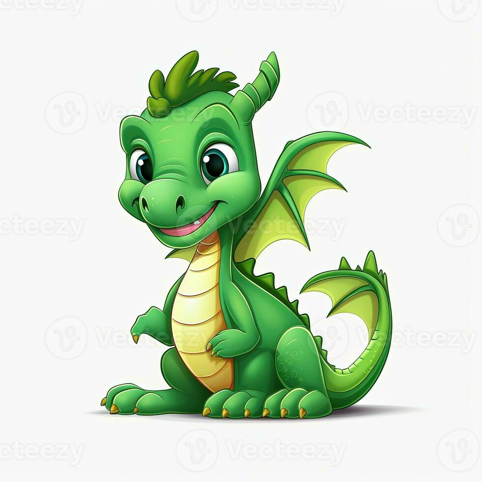 Green characters cartoon dragon 3d image on white background Generative AI photo