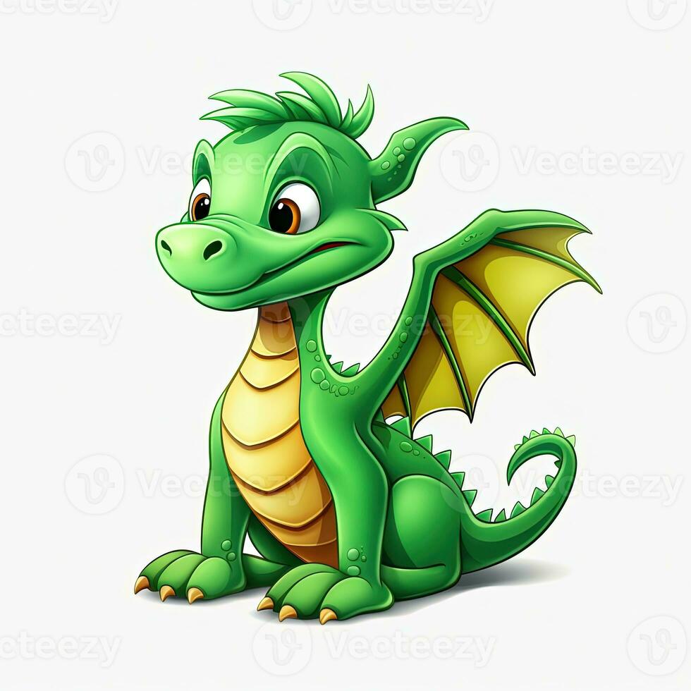 Green characters cartoon dragon 3d image on white background Generative AI photo