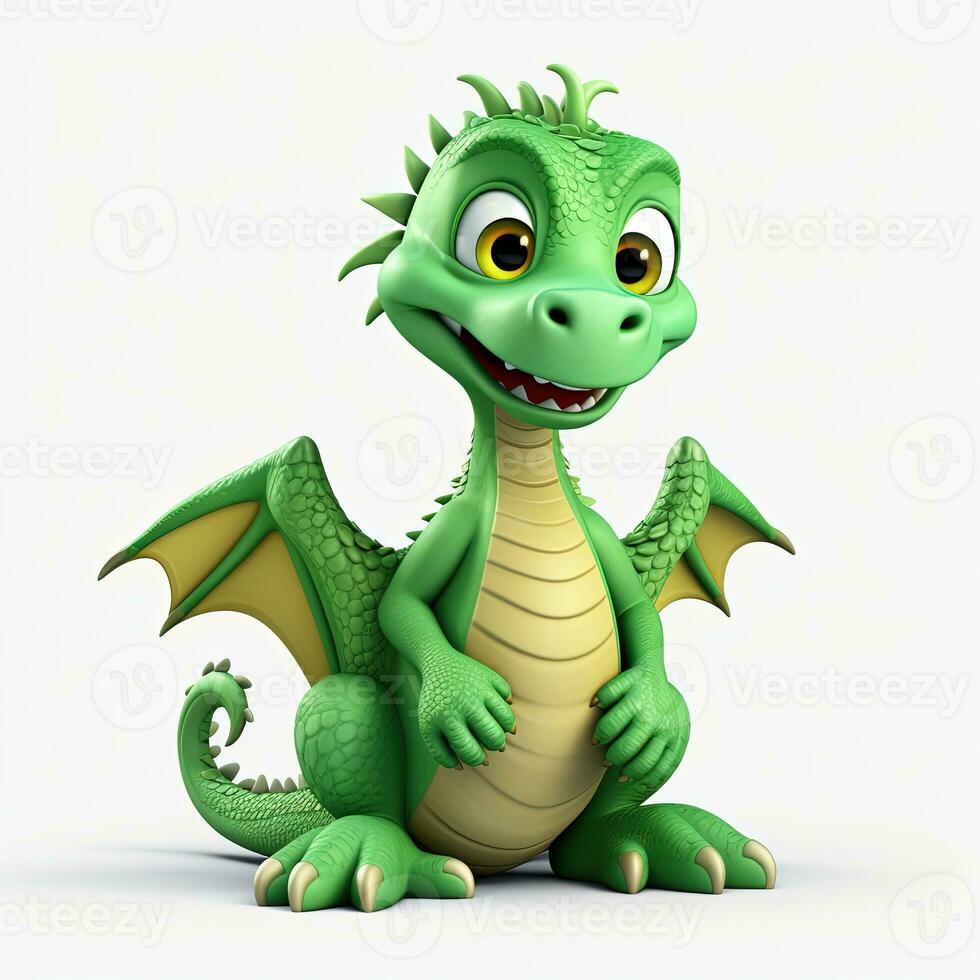 Green characters cartoon dragon 3d image on white background Generative AI photo