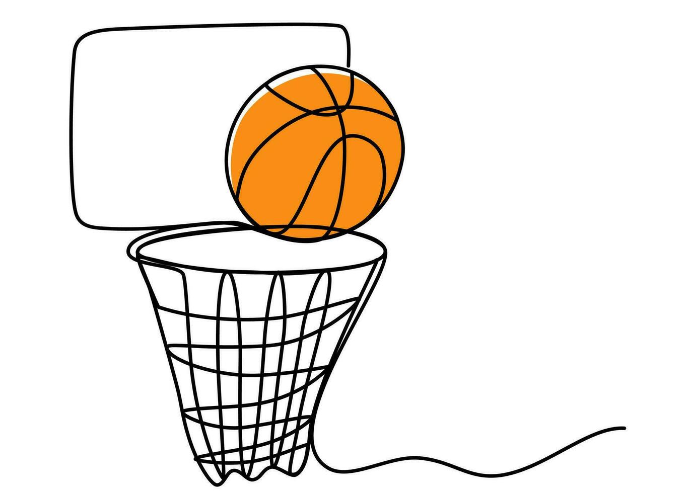 uno continuo línea dibujo de baloncesto aro con un pelota. deporte, correr, pelota Deportes, actividad, atleta, juego, capacitación, cesta, saltar, jugar. editable ataque. contorno vector ilustración