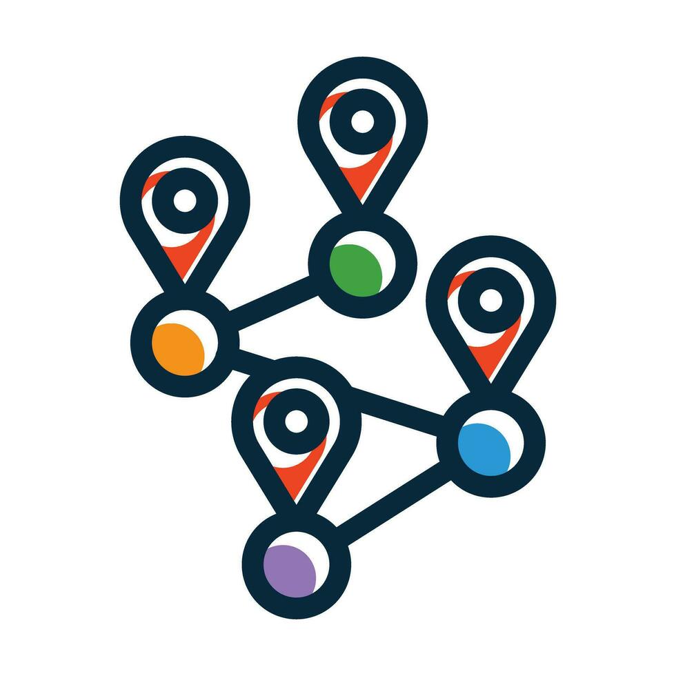 Multiple Destinations Vector Thick Line Filled Dark Colors