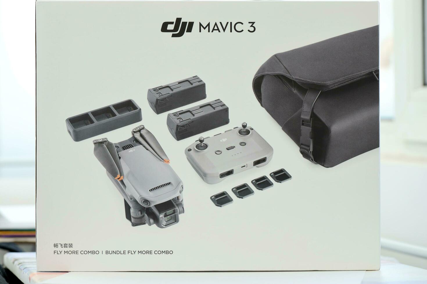 KYIV, UKRAINE - 4 MAY, 2023 new DJI Mavic 3 fly more combo quadrocopter drone photo