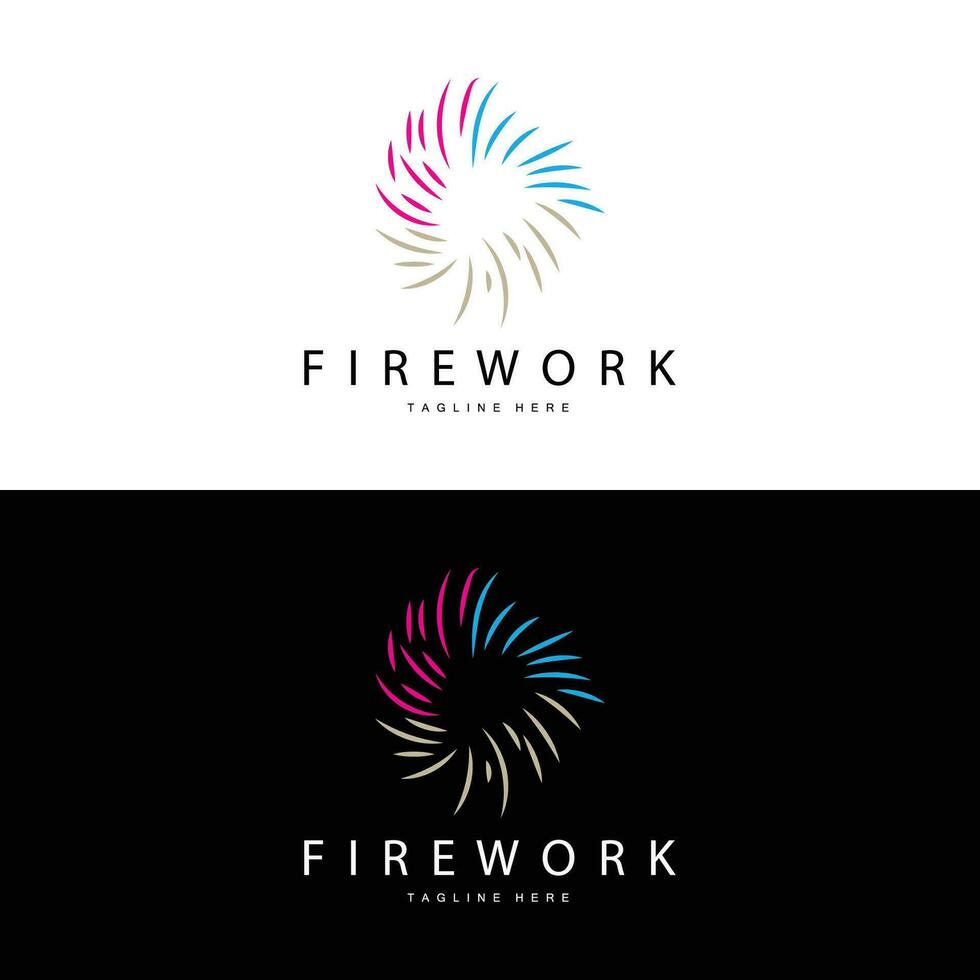 Fuegos artificiales logo, sencillo línea modelo diseño nuevo año celebracion día ilustración, modelo vector