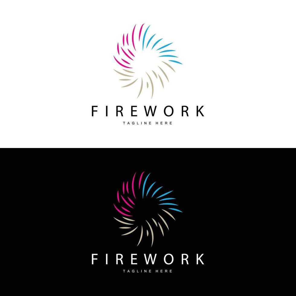 Firework Logo, Simple Line Model Design New Year Celebration Day Illustration, Template Vector