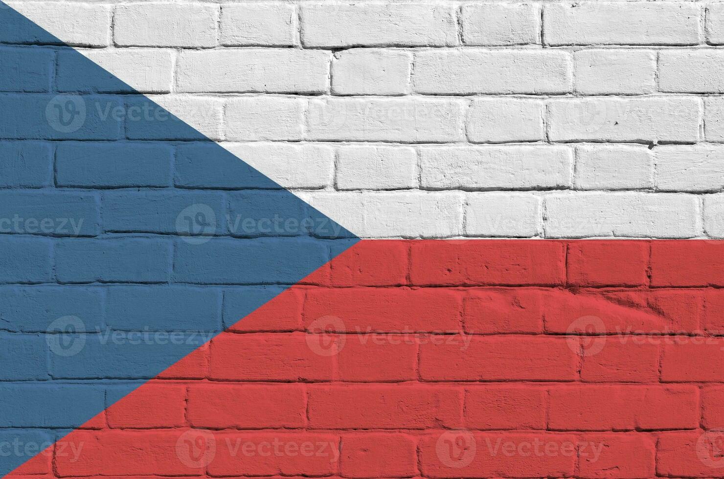 Czech flag depicted in paint colors on old brick wall. Textured banner on big brick wall masonry background photo