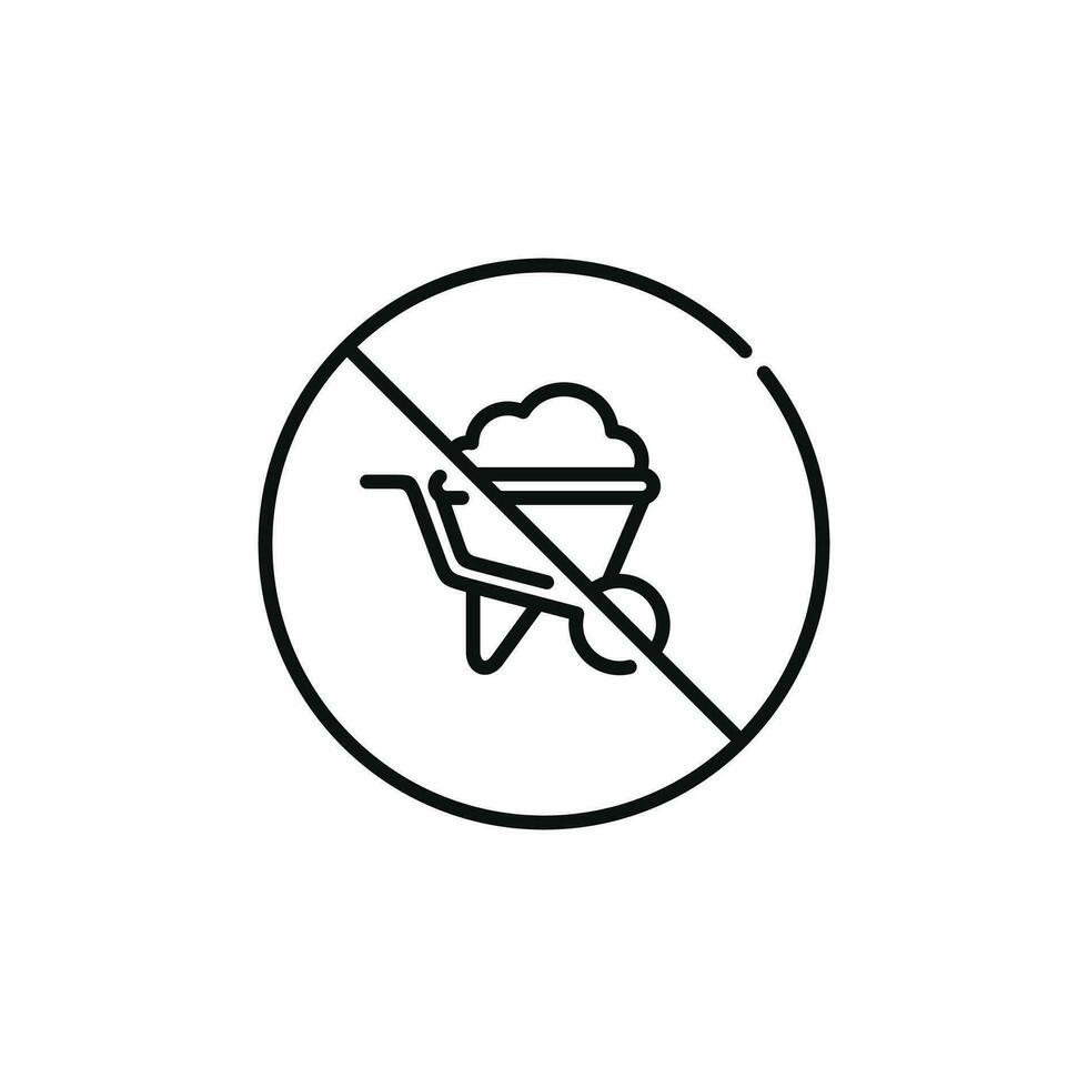 No trolley line icon sign symbol isolated on white background. No wheelbarrow line icon vector