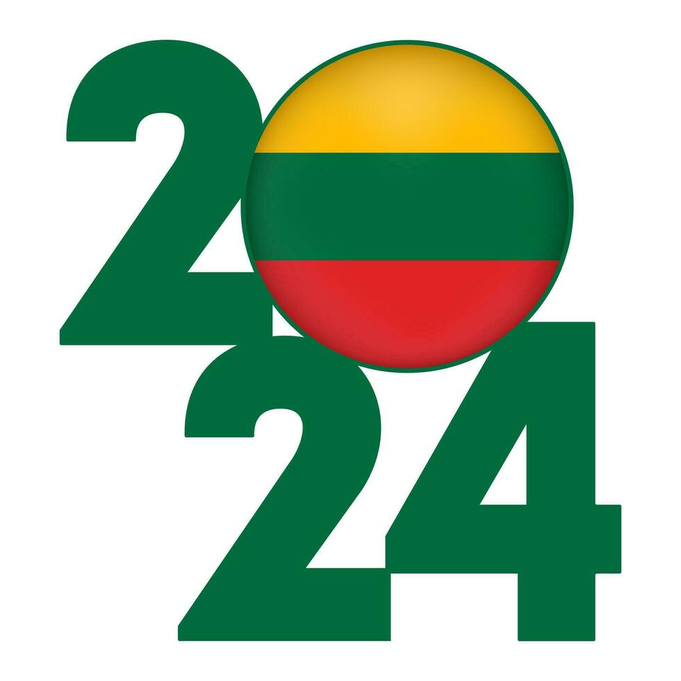 Happy New Year 2024 banner with Lithuania flag inside. Vector illustration.